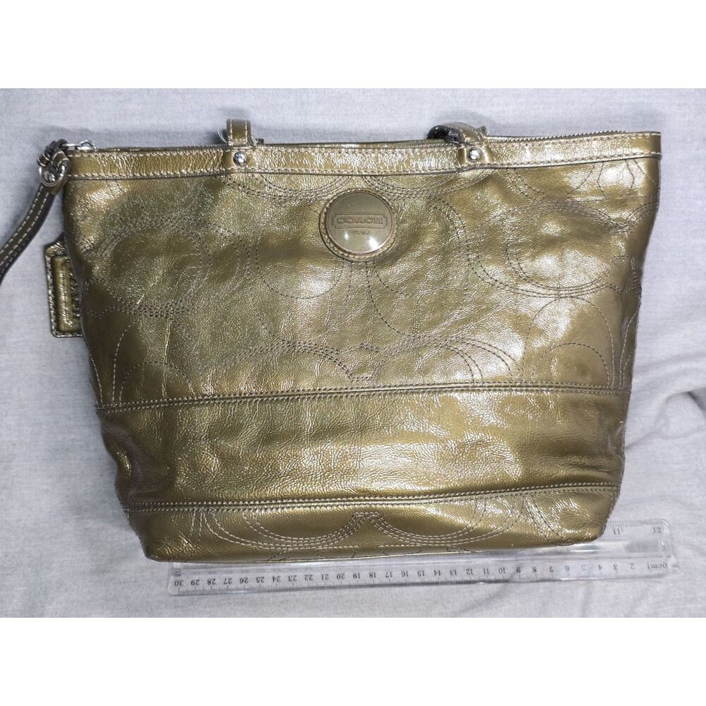 Coach Metallic Gold Signature Stripe Tote (F18877)